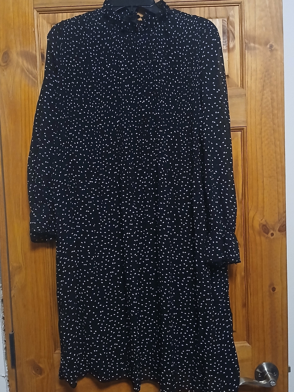 Black Polka Dot Long Sleeve Knee Length Dress